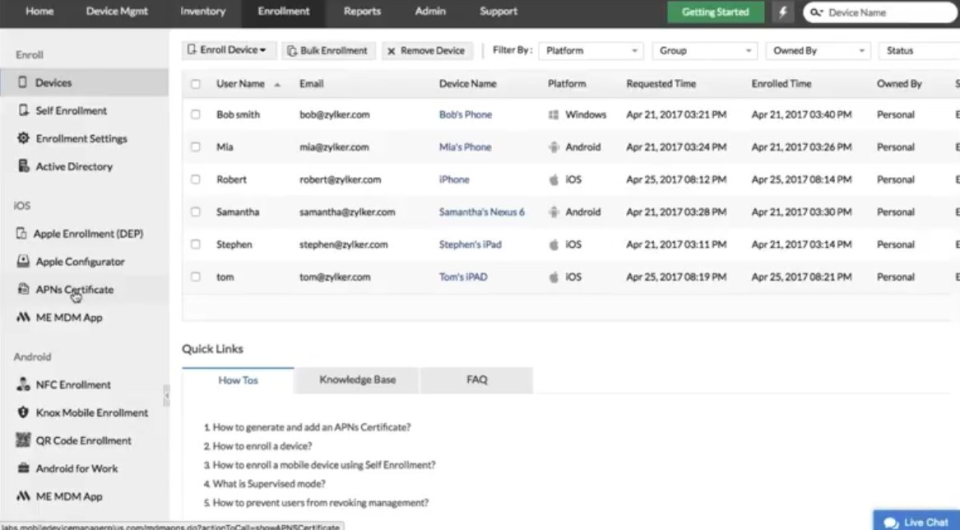 screenshot of ManageEngine Mobile Device Manager Plus